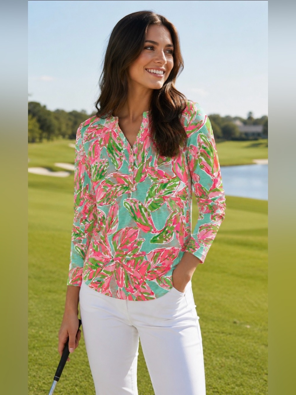 Lilly Pulitzer Long Sleeve Dorothy Top “In The Vias” Resort Beach.   Sz S  EUC!